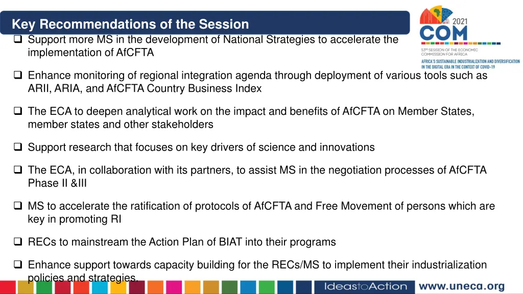 key recommendations of the session support more