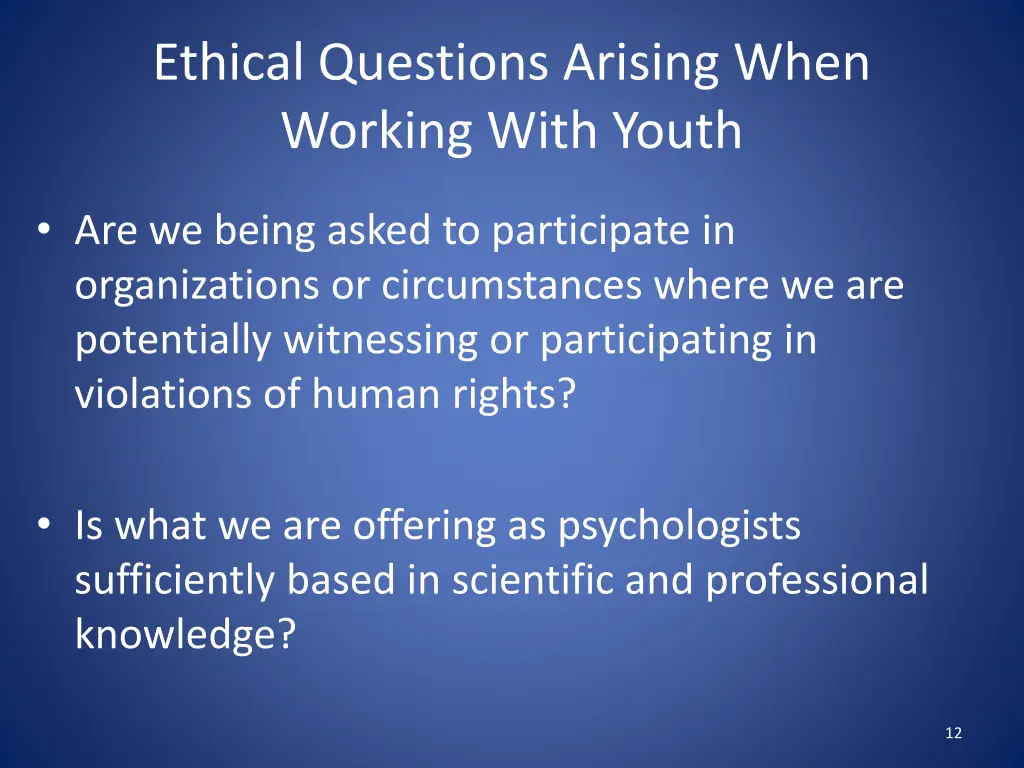 ethical questions arising when working with youth