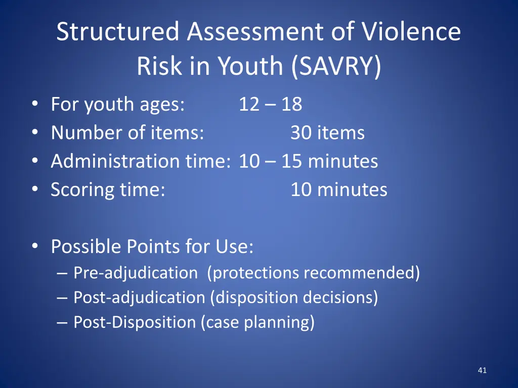 structured assessment of violence risk in youth