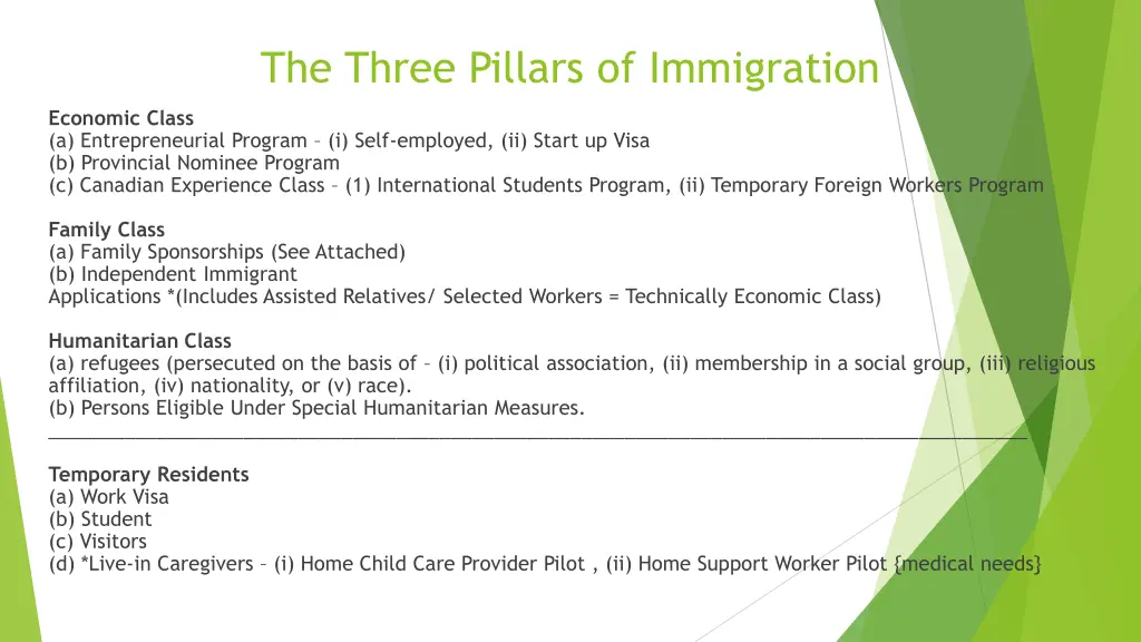 the three pillars of immigration