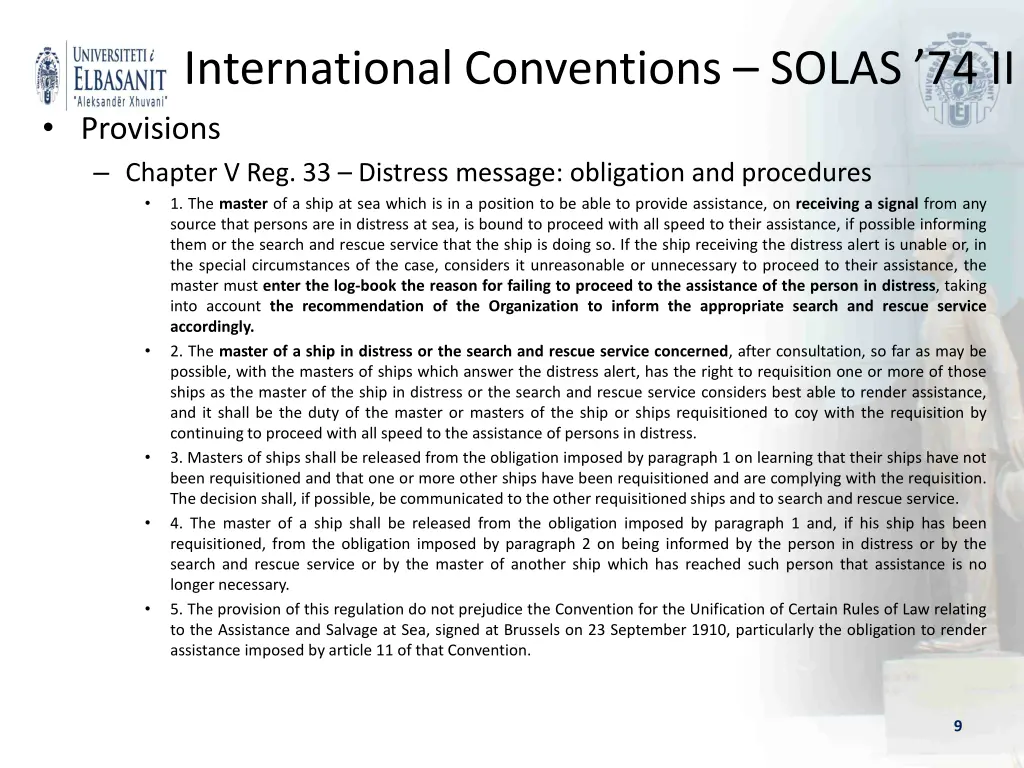 international conventions solas 74 ii provisions