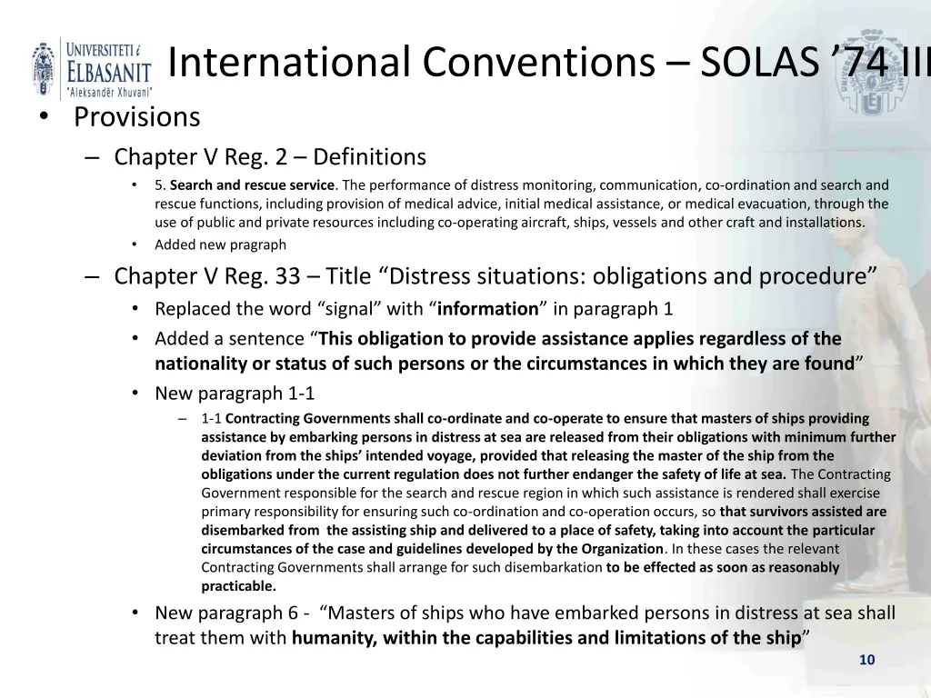 international conventions solas 74 iii provisions