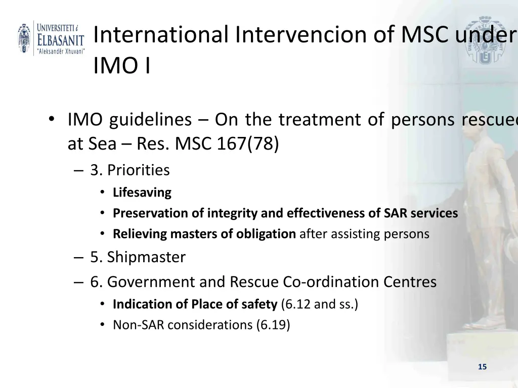 international intervencion of msc under imo i