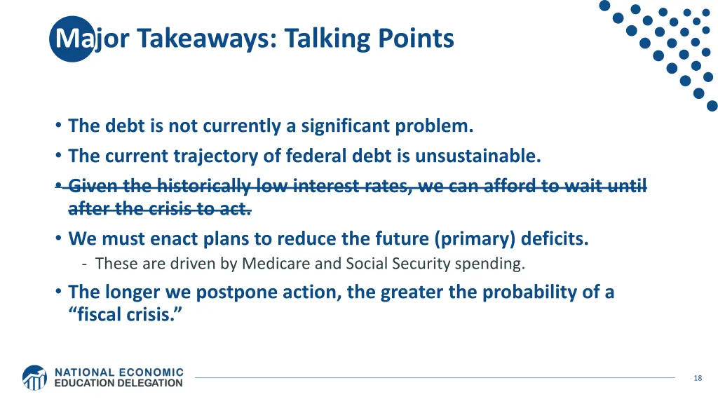major takeaways talking points