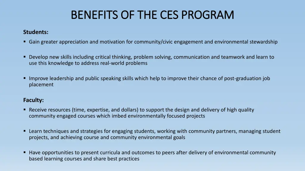 benefits of the ces program benefits 1