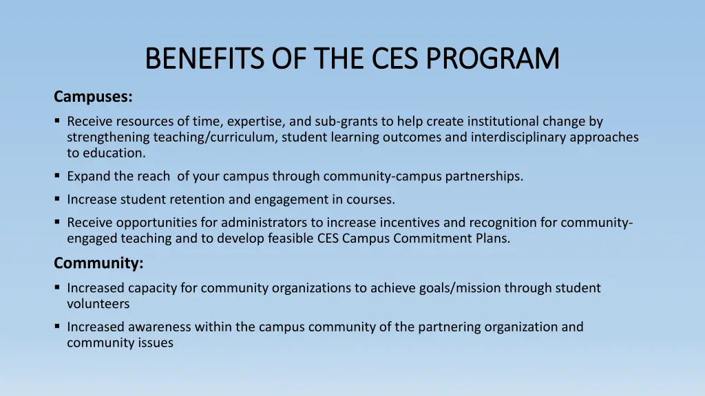 benefits of the ces program benefits