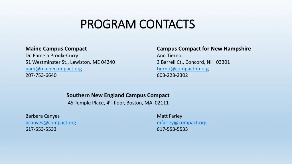 program contacts program contacts