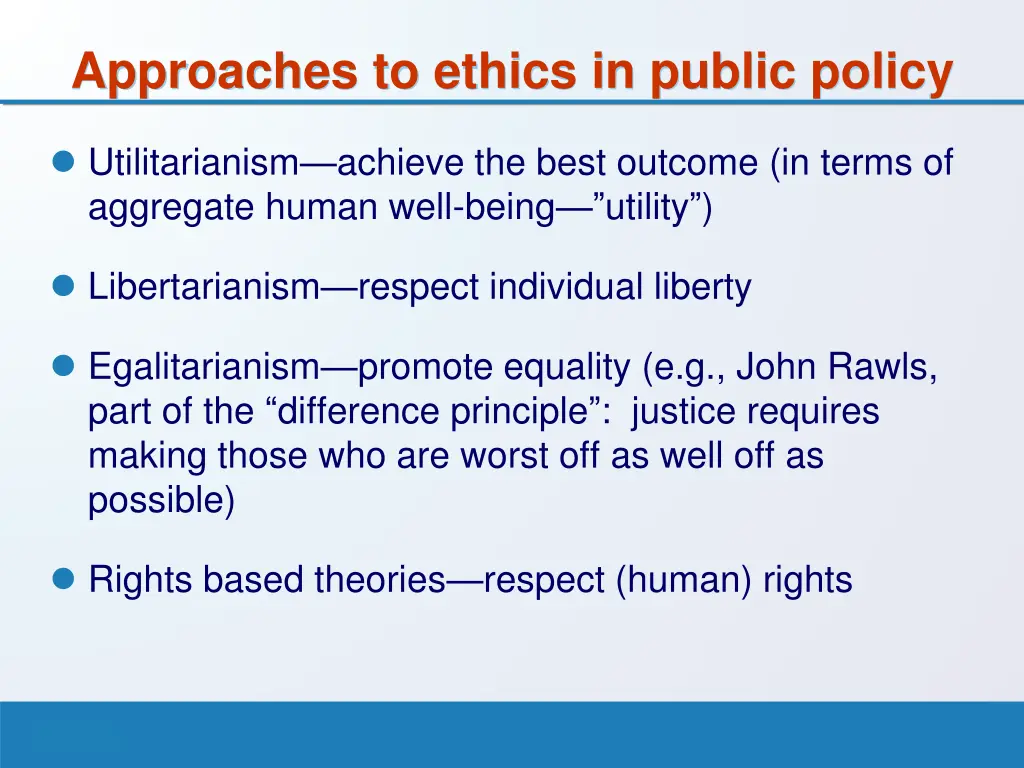 approaches to ethics in public policy
