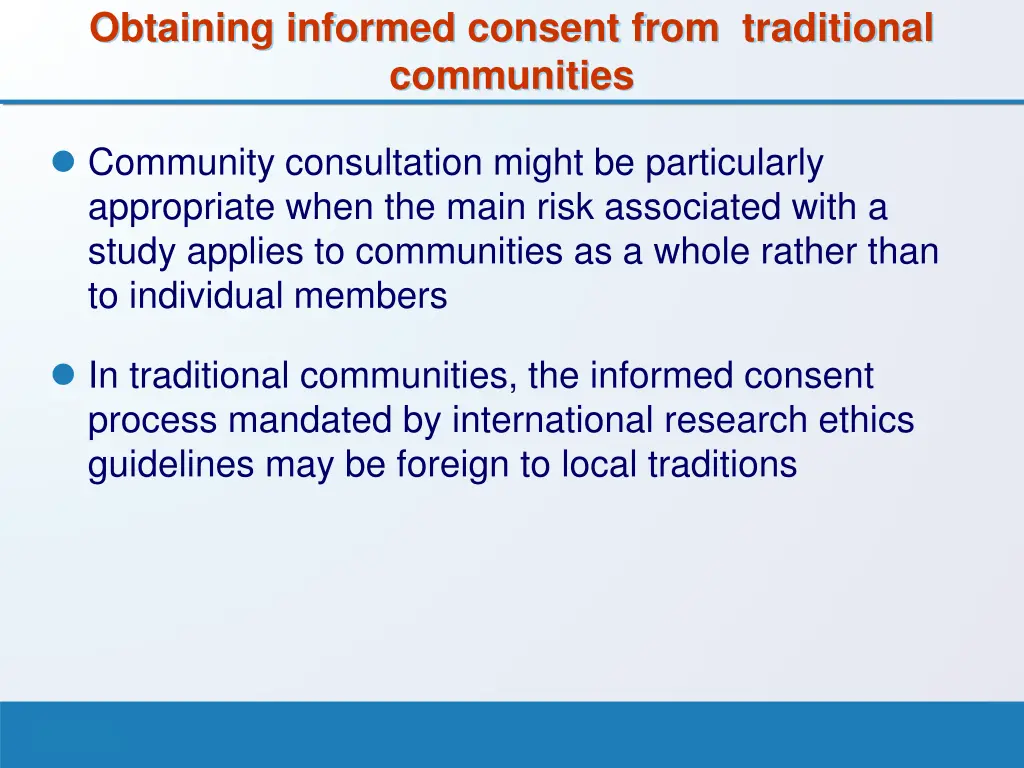 obtaining informed consent from traditional