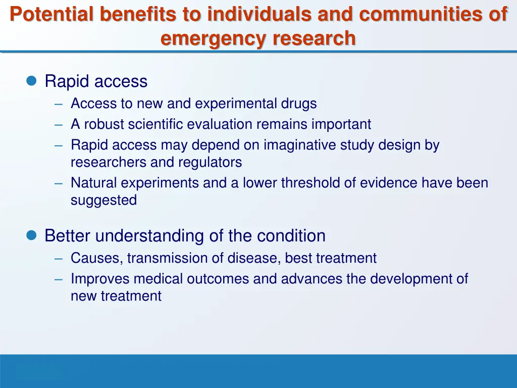 potential benefits to individuals and communities