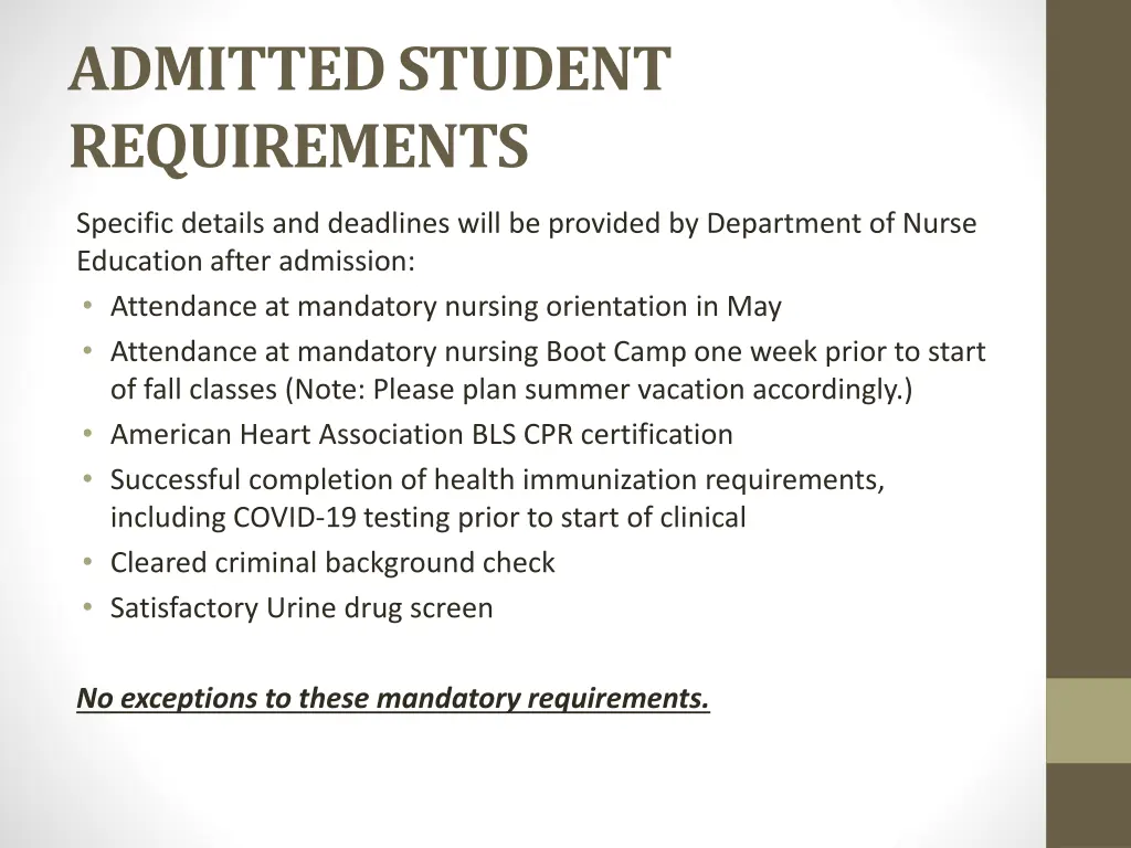 admitted student requirements
