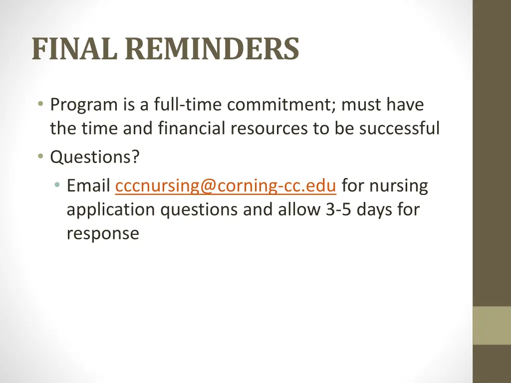 final reminders