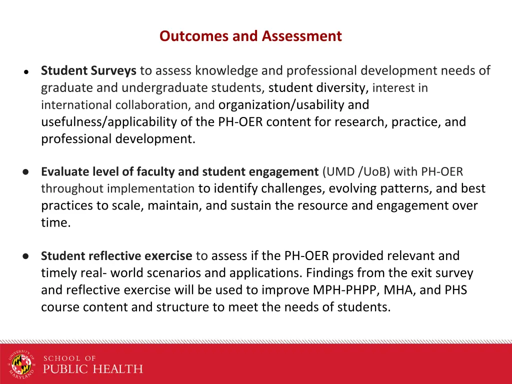 outcomes and assessment