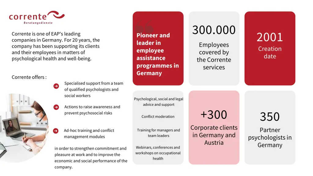 300 000 employees covered by the corrente services