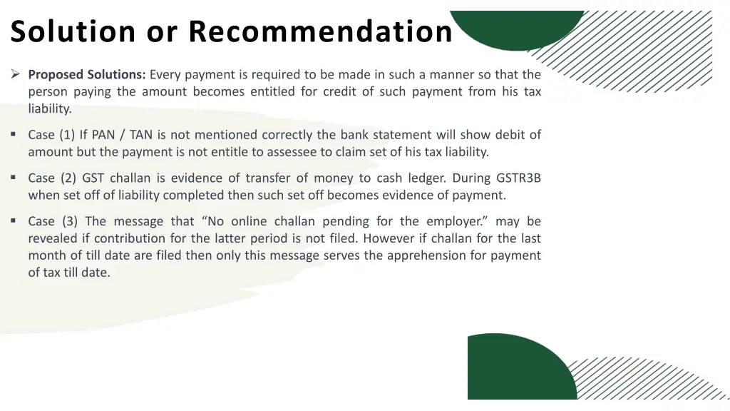 solution or recommendation