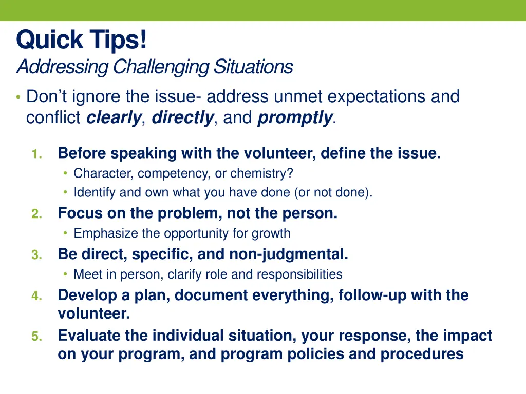 quick tips addressing challenging situations