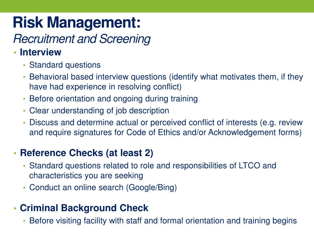 risk management recruitment and screening 1