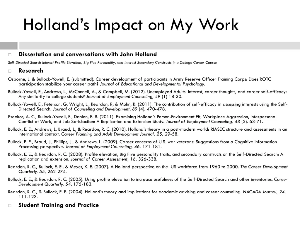 holland s impact on my work