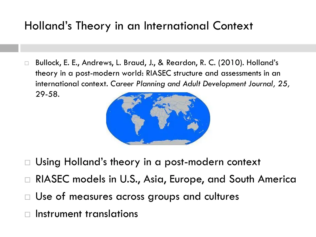 holland s theory in an international context