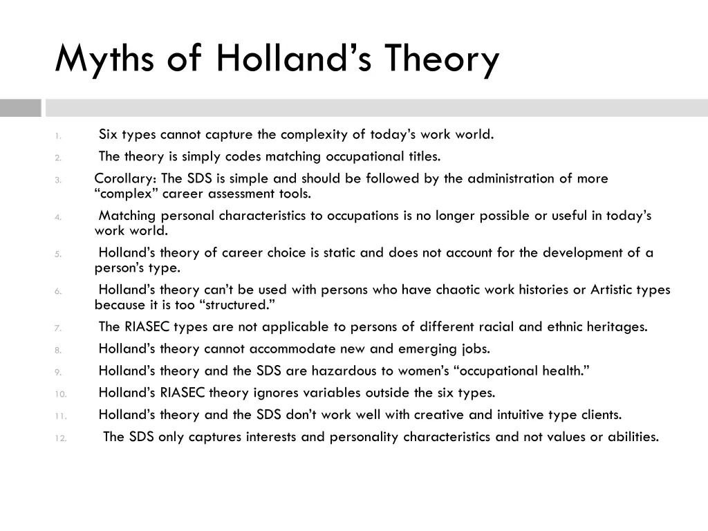 myths of holland s theory