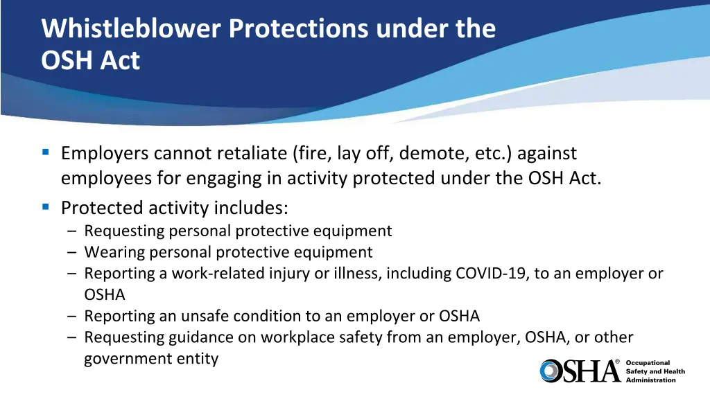whistleblower protections under the osh act