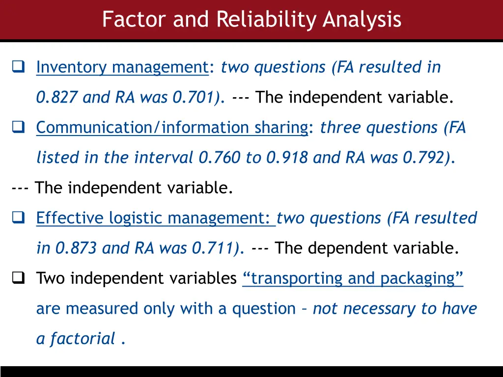 factor and reliability analysis