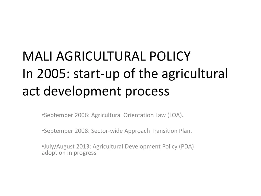 mali agricultural policy in 2005 start