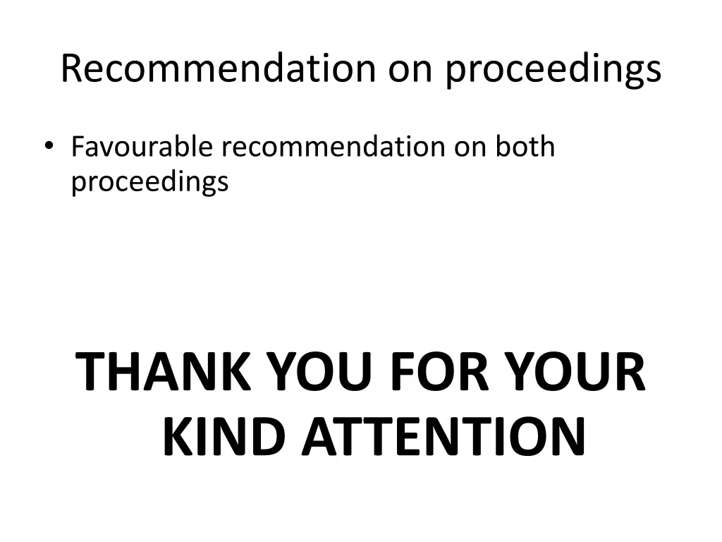 recommendation on proceedings