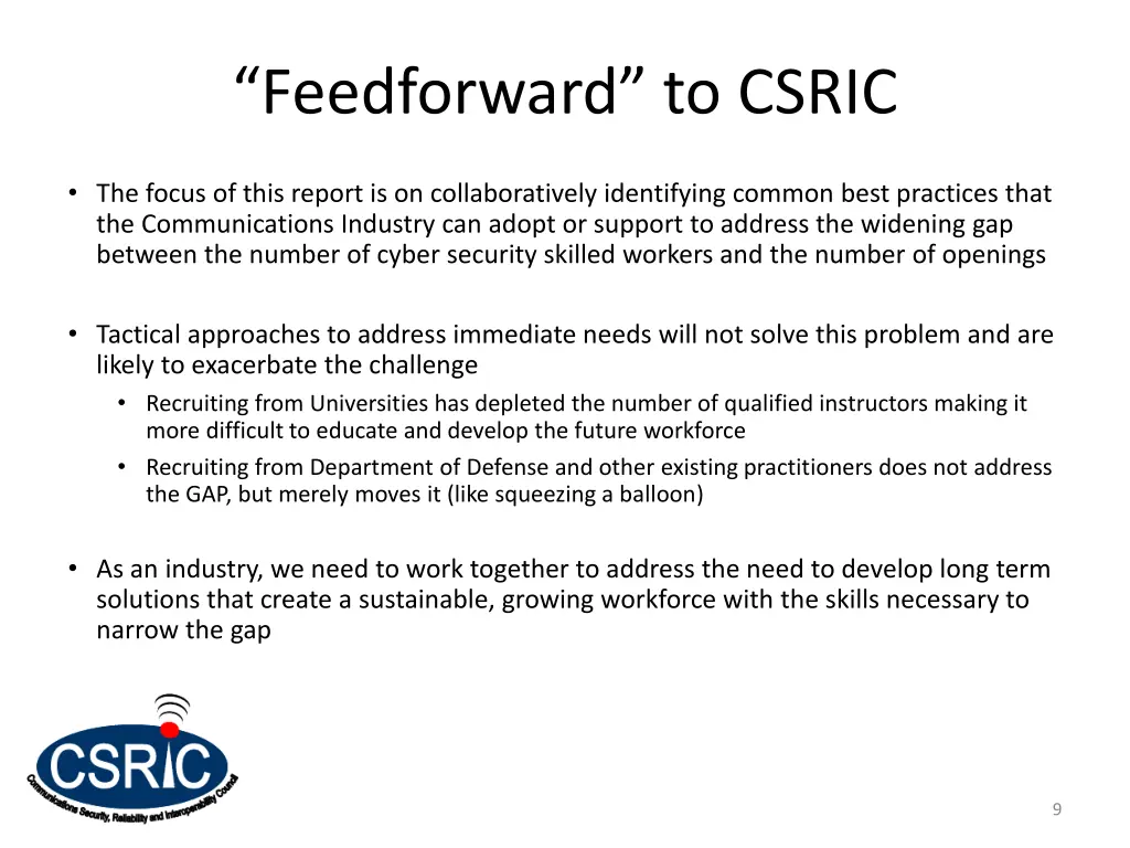 feedforward to csric