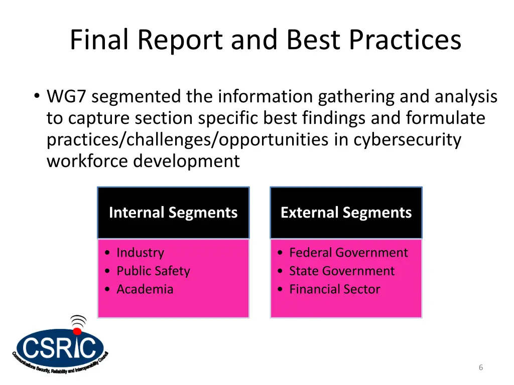final report and best practices