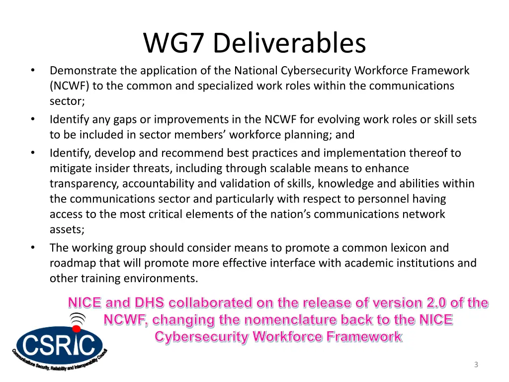 wg7 deliverables demonstrate the application