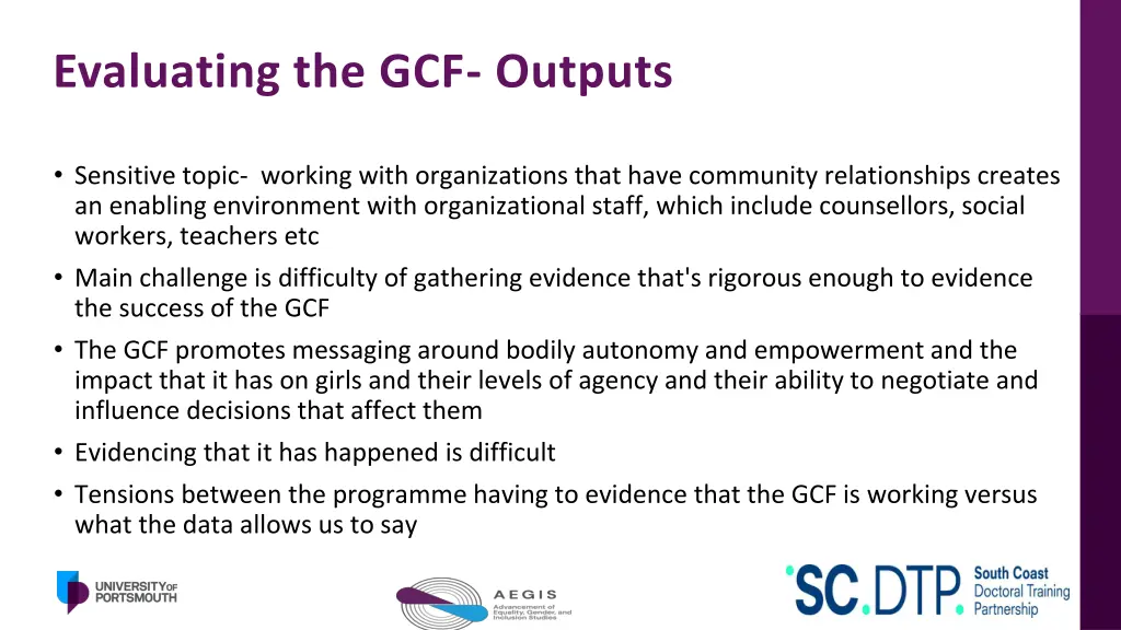 evaluating the gcf outputs