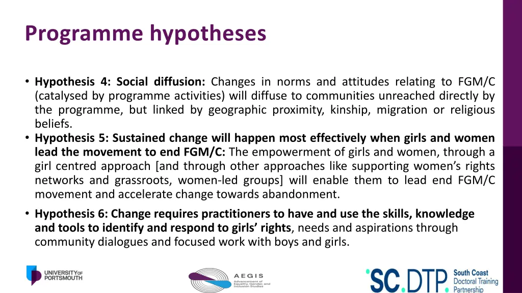 programme hypotheses 1