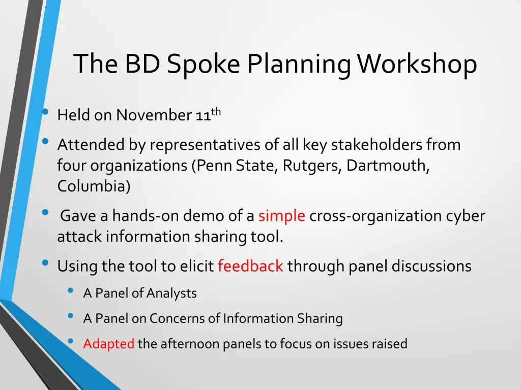 the bd spoke planning workshop