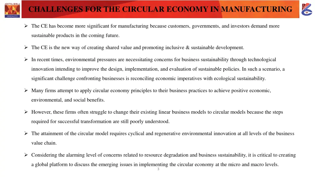 challenges for the circular economy