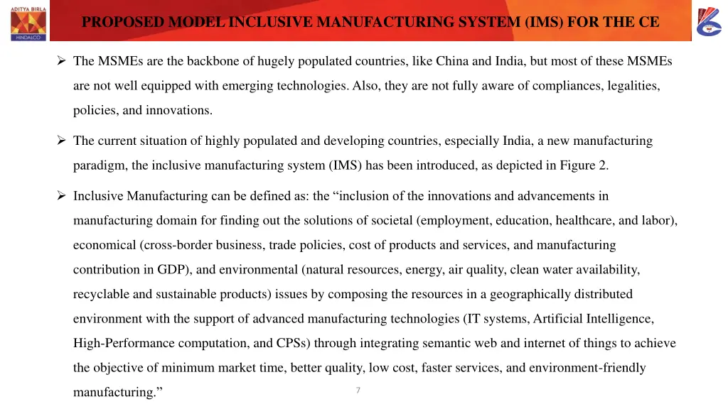 proposed model inclusive manufacturing system