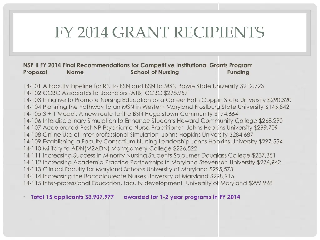 fy 2014 grant recipients