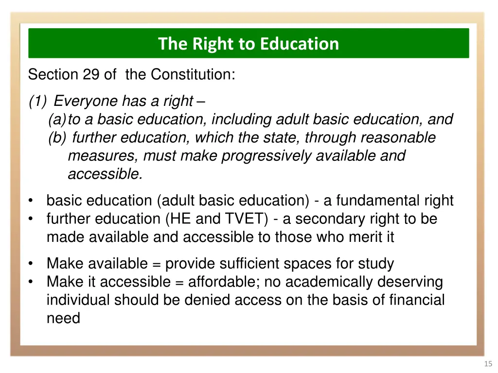 the right to education