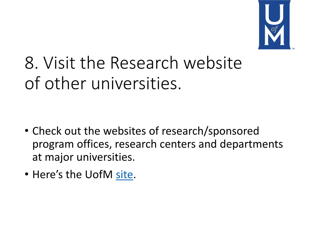 8 visit the research website of other universities