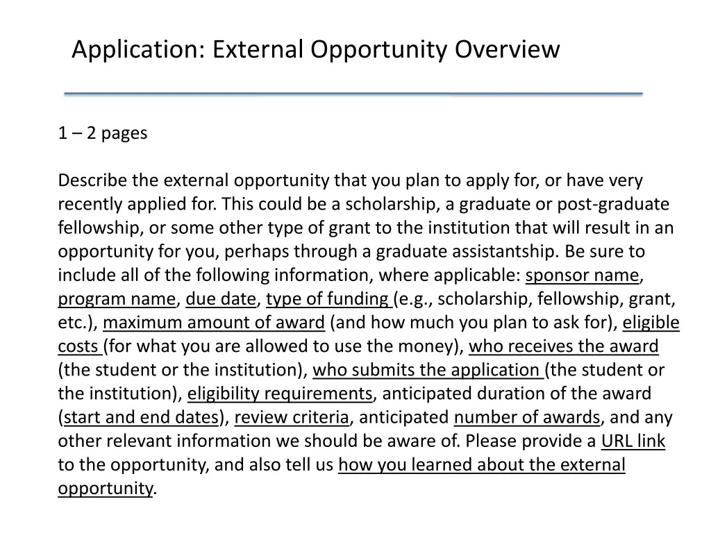application external opportunity overview