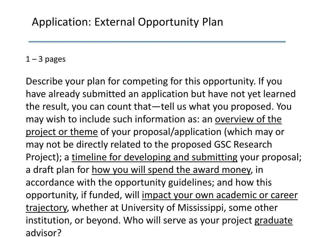 application external opportunity plan