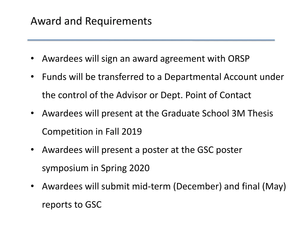 award and requirements