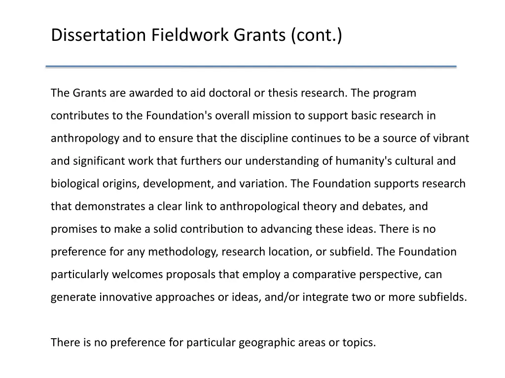 dissertation fieldwork grants cont