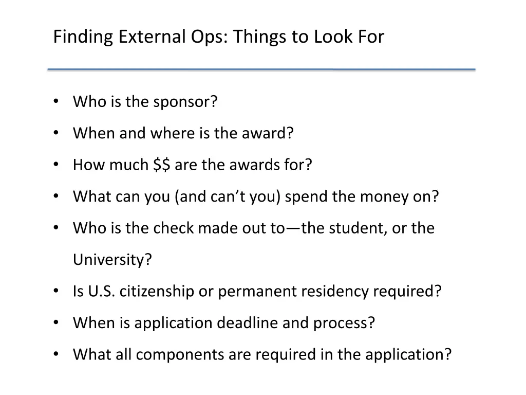 finding external ops things to look for