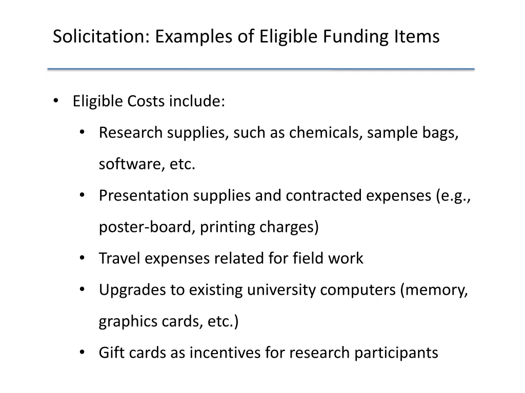 solicitation examples of eligible funding items