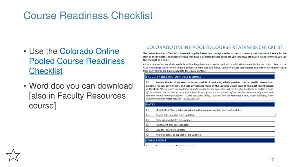 course readiness checklist