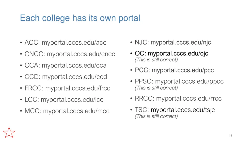 each college has its own portal