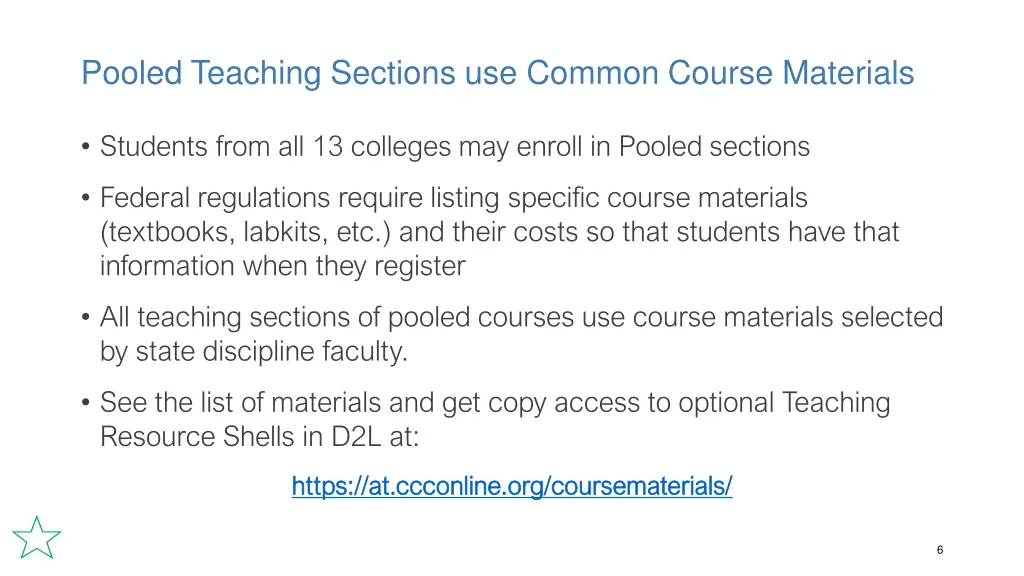 pooled teaching sections use common course