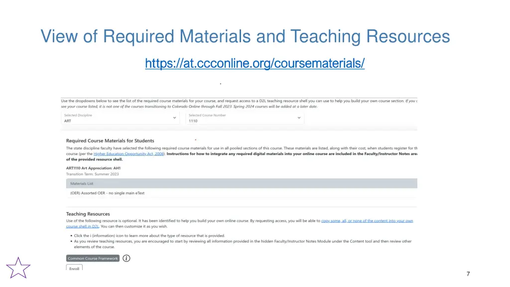 view of required materials and teaching resources