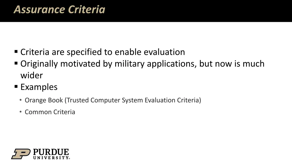 assurance criteria